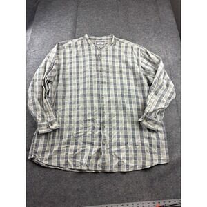 Botany 500 Womens 2X Collarless Shirt Button Down Long Sleeve Checked Plaid VTG